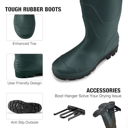 FISHINGSIR Fishing Waders for Men, 2-Ply Nylon/PVC Waterproof Women Chest Wader with Boots, Bootfoot Hunting Waders - color: Green, size: M08/W10
