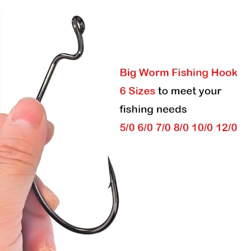5 pcs/Pack Offset Worm Fishing Hooks Large Fishing Hook 4X Strong High Carbon Steel Worm Soft Bait Jig Size 5/0 6/0 7/0 8/0 10/0 12/0 - size: 10/0-5pcs
