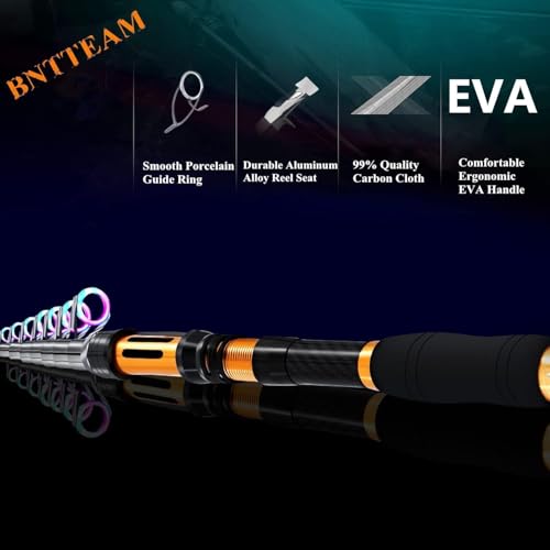 Portable Fishing Spinning Rod and Reel Combo Set Carbon Fiber Fluorescent Rod Tip, with Fishing Lures Line Carrier Bag Kits for Travel Surf Saltwater Freshwater - color: Black, size: 3.6M/141.7in/11.81ft