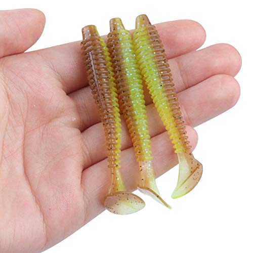 RUNCL Swimbaits Paddle 10/20/30/40PCS, 5/4/3/2 Inchs Paddle Tail, Soft Lure for Trout Crappie Bass, Durable Plastic Bait Swimmer for Saltwater/Freshwater, Fishing Lover's Gift - color: Chartreuse Jelly, size: 3in, 30pcs