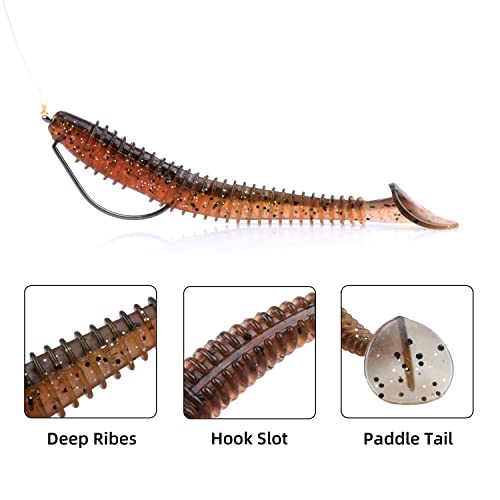 RUNCL Swimbaits Paddle 10/20/30/40PCS, 5/4/3/2 Inchs Paddle Tail, Soft Lure for Trout Crappie Bass, Durable Plastic Bait Swimmer for Saltwater/Freshwater, Fishing Lover's Gift - color: Red Candy, size: 4in, 20pcs
