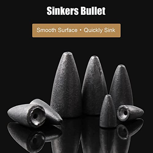 Fishing Weights Sinkers, 50pcs Bullet Fishing Sinkers Worm Weights Slip Sinkers Sliding Fishing Weight for Bass Fishing Pitching and Flipping Texas Rig Saltwater Freshwater Fishing Tackle - style: 3/16oz-50pcs