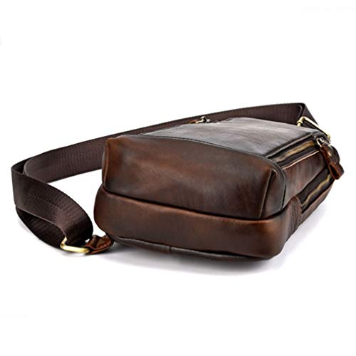Hebetag Leather Sling Bag Crossbody Backpack for Men Women Outdoor Travel Camping Hiking Shoulder Chest Day Pouch Casual Vintage Sling Daypack Coffee - color: #16coffee