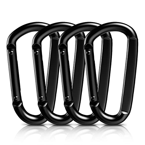 AUTMATCH Carabiner Clips, 3" Spring Snap Hook Caribeener Clips Buckle Pack Grade Heavy Duty Carabiners Quick Link for Camping, Fishing, Hiking, Traveling, 4 Pack - style: Carbon Steel - Platy Black
