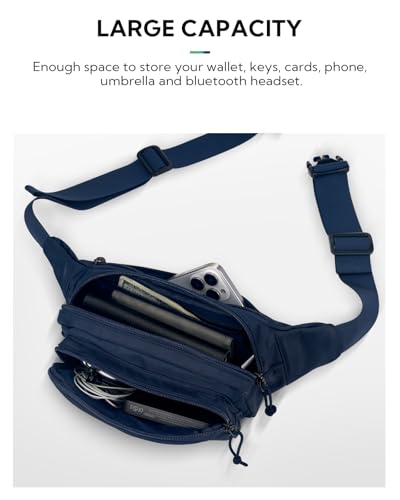 WATERFLY Fanny Pack Waist Packs: Large Crossbody Fanny Packs for Women Men with 5 Zipper Pockets Adjustable Strap Waist Bags Hip Pack for Traveling Cycling Running Hiking-Navy Blue - color: Navy blue