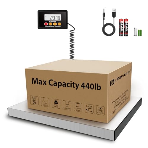 UNIWEIGH Digital Postal Scale 440lb x 10g Accuracy Shipping Scale | Stainless Steel Platforms,Heavy Duty Scale with LCD/Hold/Tare,Postage Scale for Packages,Luggage Scale,Battery&USB Included - color: Stainless steel