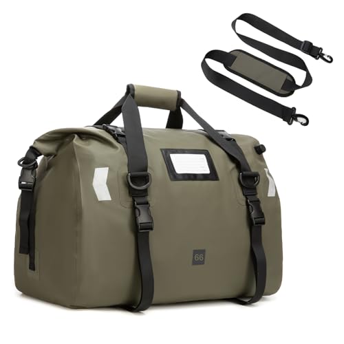 Large Waterproof Duffel Bag 66L - Heavy Duty Dry Bag for Motorcycle Touring, Sailing, Camping - 100% Watertight Travel Duffle Bag Backpack with Air Valve & Reflector - color: green, size: 66L
