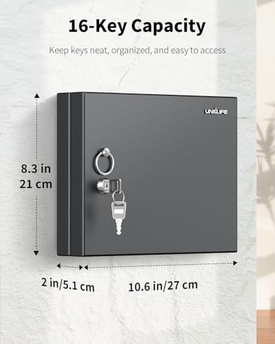 Uniclife 16 Keys Key Lock Box, Wall Mount Key Box, Car Key Organizer with Writable Key Racks and Tags, Security Key Cabinet, Car Key Holder Storage Box for Office, Hotel & Company - color: Black, size: 16-key(key lock)