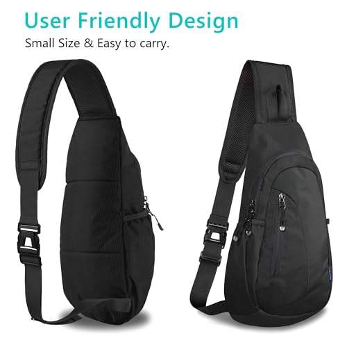 TITECOUGO Small Sling Bag, Lightweight Crossbody Backpack for Men Women, Shoulder Bag for Sports and Outdoor - color: Black/Black