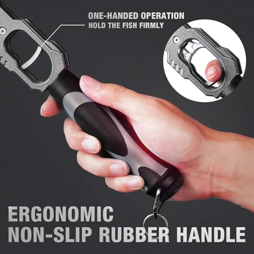 Ghosthorn 12" Aluminum Alloy Fish Lip Gripper with Scale-40lbs Saltwater Fishing Grabber Tool, 360° Swivel Non-Slip Handle, Corrosion-Resistant Fish Holder for Caught Fish, Fish Control Tackle (Grey)