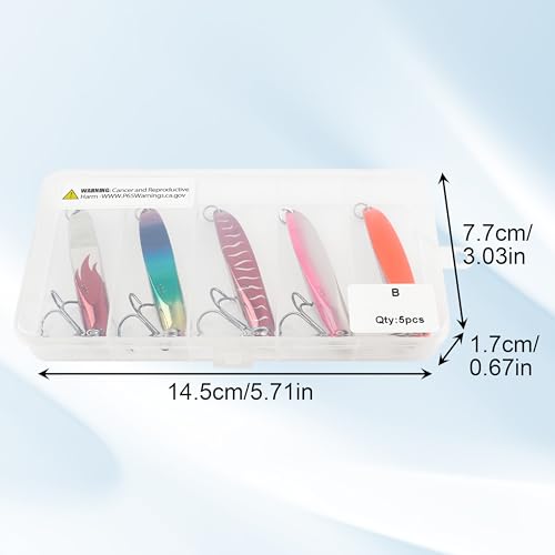 Fishing Spoons Lure Jigs, 5pcs Jigging Spoon Saltwater Fishing Lures Slow Vertical Jigs Metal Baits for Trout Bass Tuna Salmon Sailfish Snapper - color: B-5pcs, size: 3/8oz(10g)