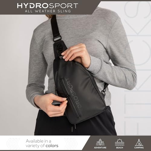 FITKICKS Hydrosport All Weather Sling Bag Unisex Crossbody Travel Hiking Chest Bag - color: Midnight Black