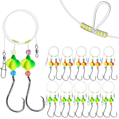 Dovesun 10PCS/4PCS Pompano Rigs for Surf Fishing Saltwater Fishing Rigs with Floats and Beads Unique Double-Line T-Knot Pre-Rigged Surf Fishing Gear & Tackle with Circle Hooks - color: Propeller Float(2colors)*10PCS, size: 2/0 Hook