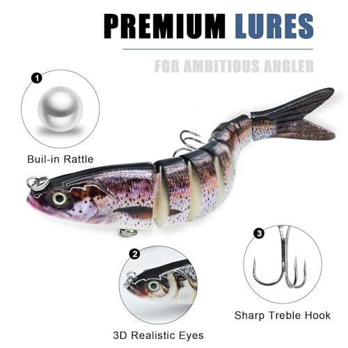 Fishing Lures for Bass Trout Topwater Multi Jointed Swimbaits Slow Sinking Bionic Swimming Lures Bass Freshwater Saltwater Bass Lifelike Fishing Lures Kit - color: Combo Q