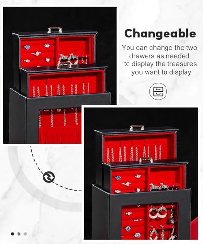 Homde Jewelry Organizer Girls Women Jewelry Box for Necklaces Rings Earrings Gift Bracelets Storage Case (Black + Red + Gold) - color: Black + Red + Gold