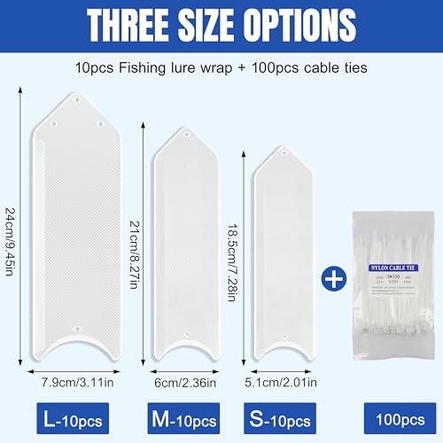 SILANON Fishing Lure Sleeves Wraps 10pcs Durable Clear Lure Sleeves Covers with Nylon Cable Ties Keep Fishing Safe Fishing Hook Covers Bait Storage Protector Easily See Lures for Fishing Rod - size: 10pcs-Large(9.45in*3.11in)