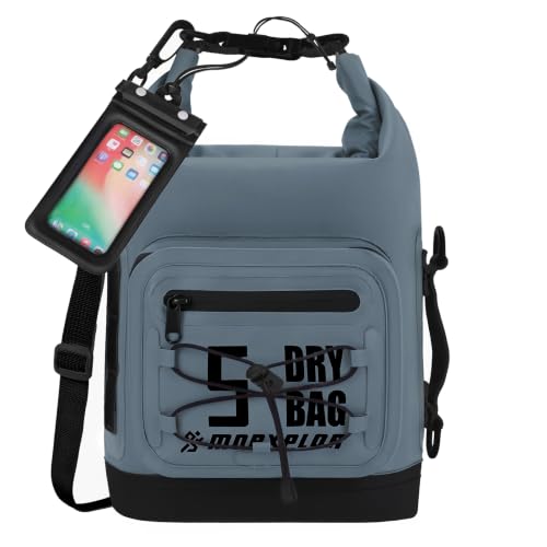 MORXPLOR Dry Bag Waterproof,5L/10L/20L/30L/40L/55L Roll Top Dry Bag Backpack with WaterProof Phone Case for Swim,Kayak - color: Middle Grey, size: 5Liter