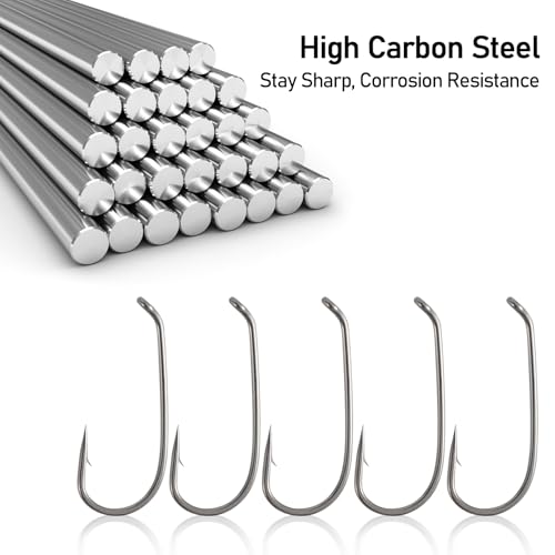 Dr.Fish 100 Pack Dry Fly Hooks Black Nickel High Carbon Steel Fly Tying Material Accessories Trout Salmon Fishing Hooks Freshwater Saltwater Fishing Barbed-Gold - color: Dry Fly Hooks-Black Nickel, size: #16