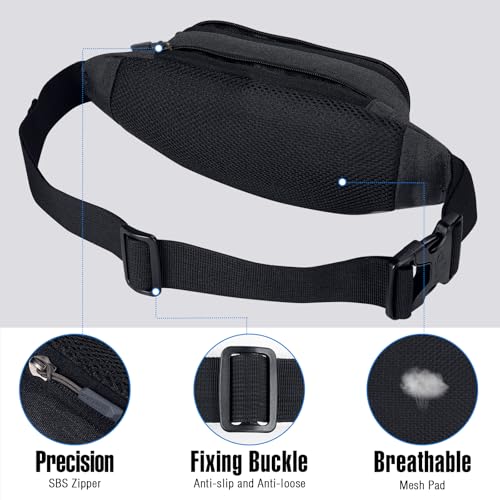 WATERFLY Fanny Pack Waist Bag: Small Hip Pouch Bum Bag Fannie Pack Phanny Fannypack Waistpack Bumbag Beltbag Sport Slim Fashionable for Jogging Hiking Hiker Woman Man - color: Black