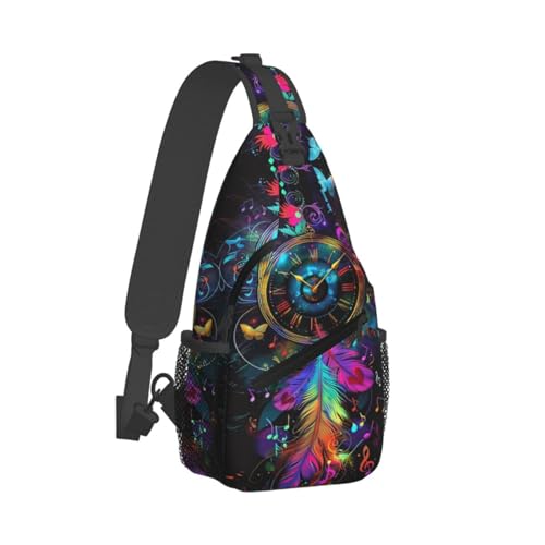 Clock With Dream Catcher Sling Backpack Chest Bag Crossbody Shoulder Bag Gym Cycling Travel Hiking Daypack For Men Women - color: Clock With Dream Catcher