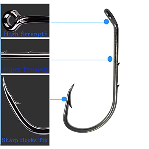 Baitholder Fishing Hooks 100pcs/ Pack Barbed Shank Down Eye Fishing Offset Hooks(8#-6/0) - size: 6#-100PCS