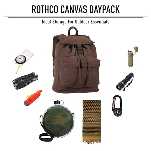 Rothco Canvas Daypack – Heavy-Duty Cotton Canvas Backpack for Hiking, Camping, Traveling, and Daily Use – 34L Capacity - color: Olive Drab