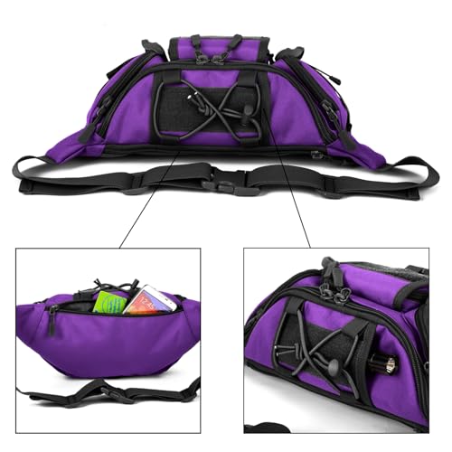 ArcEnCiel Tactical Fanny Pack for Men Women Waist Bag Hip Belt Outdoor Hiking Fishing Bumbag with Patch (Purple) - color: Purple