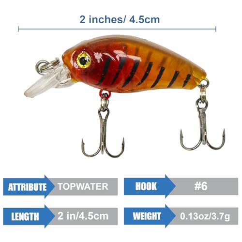 Top Water Fishing Lures Kit, 6 PCS Micro Fishing Lure Crankbaits Baits with 2 Hooks 3D Eyes Bait for Saltwater Freshwater Bass Trout Catfish Pike Perch - color: A