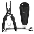Saltwater Fishing Pliers, Split Ring Pliers for Fishing with Safety Lock, Fish Pliers with Sheath and Lanyard, Fishing Gifts for Men - color: F-black