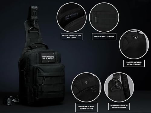 WOLFpak 4L Mini Tactical Sling Bag (Alpha Black) Compact Crossbody Backpack for Gym, Travel & EDC | Tactical Shoulder Bag with Multiple Pockets – Lightweight, Durable Sling Pack for Men & Women - color: Alpha Black