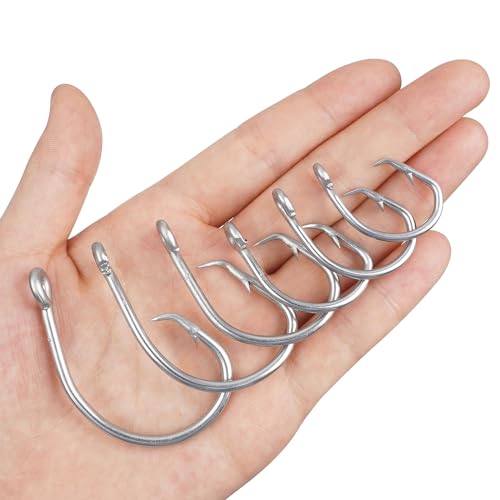 Circle Hooks Saltwater Fishing Hooks, 20pcs in-line Circle Hooks Wide Gap Tuna Circle Hooks Stainless Steel Short Shank Fishing Hooks Big Game Circle Hooks for Catfish Bluegill Tuna Bass
