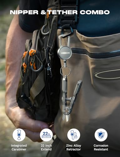HOOK-EZE Fishing Knot Tying Tool | Protect from Fish Hooks | Tie Knots Easily | Cool Gadgets for Fishermen, 3-in-1 Fishing Line Cutter, Fly Fishing Nippers with Retractors