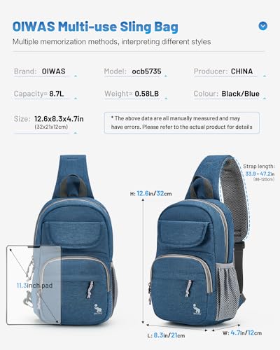 OIWAS Sling Bag Crossbody Backpack for Men, One Strap Backpack Hiking Daypack Chest Bag for Women - color: Blue