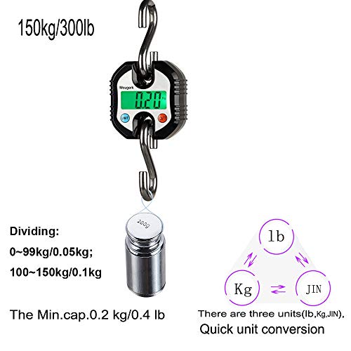 Digital Hanging Scales Portable Heavy Duty Crane Scale 150 kg 300 lb 2 AAA Batteries(Not Included) (Black) - color: Black