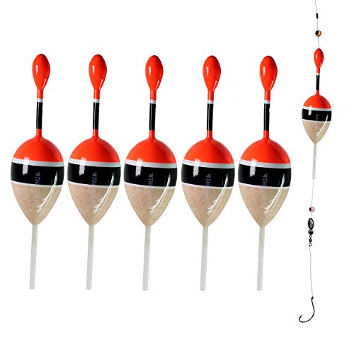 THKFISH Fishing Floats Bobbers Slide Floats Balsa Fishing Bobber Slip Bobbers for Crappie Panfish Trout Bass (1/2oz 2"x5.28") (1/6 1.6"x4.8") 5Pcs - color: Wood and Red, size: 1/6 oz 1.6"x4.8" - 5Pcs