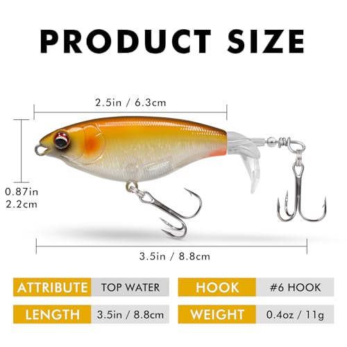 TRUSCEND Popobait Easy Catch Fishing Lures with BKK Hooks, Instant Startup, Longer Cast, Balanced Spray/Sound/Swim, Plopper Topwater Lures for Bass, Trout, Pike, Walleye, Freshwater Saltwater Fishing - color: B1-3.5",0.4oz