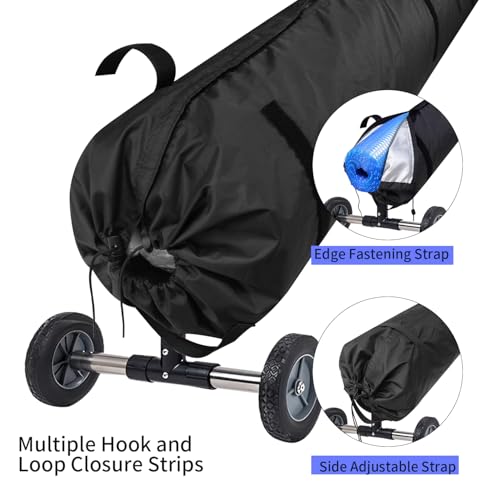 Pool Solar Reel Cover with Adjustable Strap, 420D Waterproof Heavy Duty Solar Blanket Protective Cover for Above Ground and Inground Swimming Pool (Black, 20 Ft) - color: Black, size: 20 FT