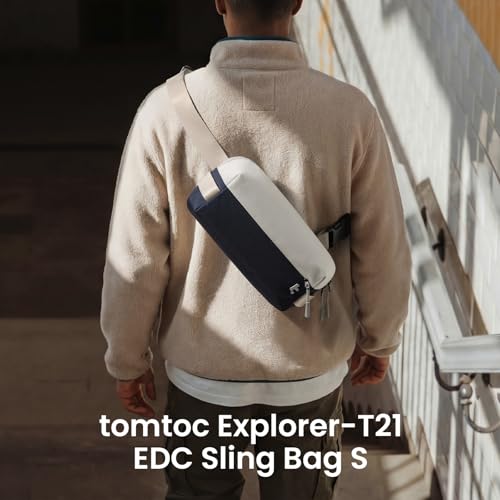 tomtoc Compact EDC Sling Bag 3L-10L, Minimalist Crossbody Bag Chest Shoulder Pack for Men Women, X-pac/Recycled Polyester - color: Blue & White, size: S(Fits iPad Mini)