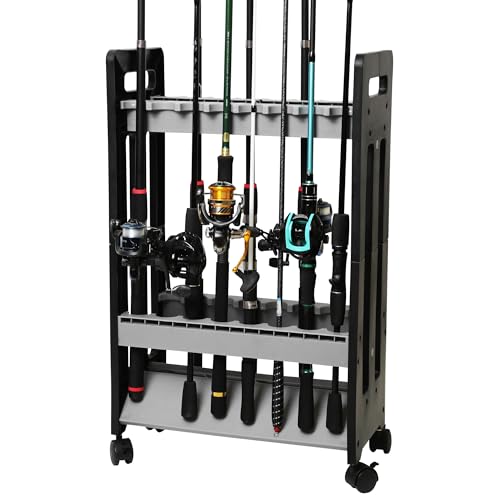 Fishing Rod Holder,Fishing Pole Holders for Garage,Rod Holder for 16 Rod and Reel Combos,Vertical Fishing Rod Rack Floor Storage,Fishing Gifts for Men (Gray)