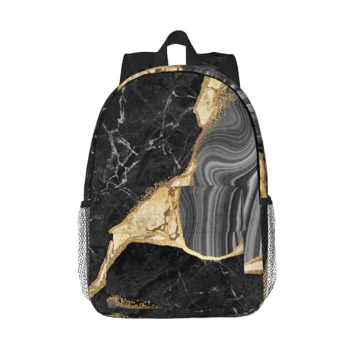 Marble Black And White Gold 15 Inch Backpack Laptop Travel Bag For Men Women With Multiple Pockets Casual Hiking Gym Sport - color: Marble Black and White Gold