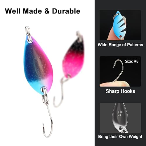 Fishing Lures,Fishing Spoons, Colorful Casting Fishing Spinner Hard Baits Tackle Single Hook for Trout Bass Salmon Freshwater Saltwater with Metal Hooks - color: 12pcs Multiple Colors