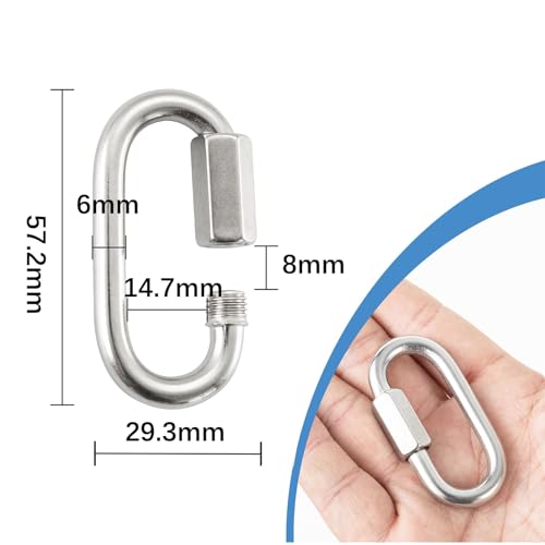 HOME MASTER HARDWARE 304 Stainless Steel D-Shaped Quick Link - 8 Pack 1/4", Threaded Small Locking Carabiner Chain Connector - size: 1/4in，8pack