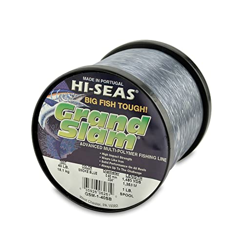 HI-SEAS Grand Slam Monofilament Fishing Line - Strong & Abrasion Resistant in Clear, Pink, Green, Smoke Blue, Fluorescent Yellow Freshwater & Saltwater - 1 lb Spool - color: Smoke Blue, style: 40 Lb Test, 0.60 Mm Dia, 1480 Yd
