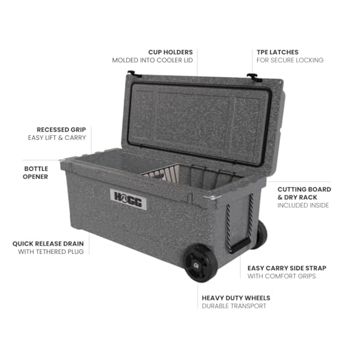 Hogg Rotomolded Coolers, Ice Chest with Wheels, Wheeled Cooler, Rotomolded Ice Chest, Dry Storage, Fishing and Camping Items, Birthday Gifts for Men - color: Frosted Gray, size: 110qt