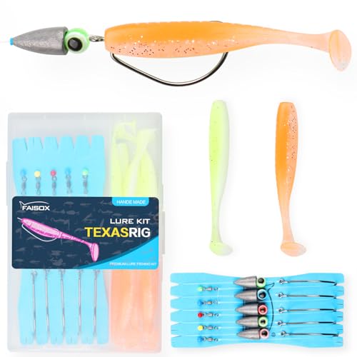 Texas Rigs for Bass Fishing Lures Kit Weights Hooks Lure Rig Rigged Line Leaders for Freshwater with Box - color: 1/0# Hooks-3/16 oz Weight (5pcs)