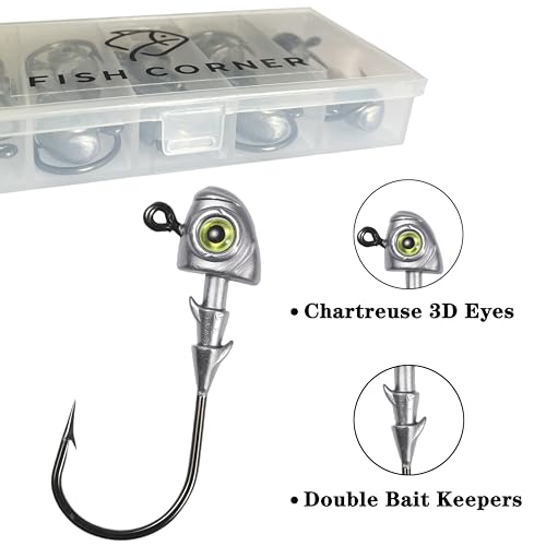 Swimbait Jig Heads Fishing Jigs Swim Bait Jighead with Two Bait Keepers and 3D Eyes 1/8 3/16 1/4 3/8 1/2oz Jigheads Freshwater Saltwater Fishing - size: 3/16oz