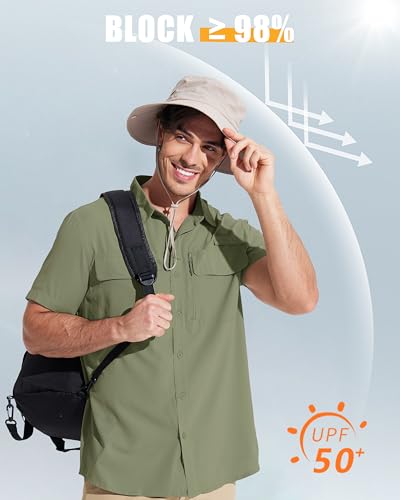 MAGCOMSEN Men's Fishing Shirts UPF 50+ Short Sleeve Sun Protection Shirts Quick Dry Cooling Button Down Shirt Hiking Safari - color: Grey Green, size: Small