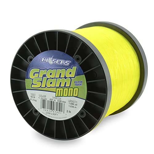 HI-SEAS Grand Slam Monofilament Fishing Line - Strong & Abrasion Resistant in Clear, Pink, Green, Smoke Blue, Fluorescent Yellow Freshwater & Saltwater - 2 lb Spool - color: Flourescent Yellow, style: 60 Lb Test, 0.80 Mm Dia, 1680 Yd