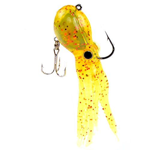 Artificial Octopus Swimbait, Skirt Tail Lure | 3.54/7.87/9.45in, jig head sinking trolling bait. Lingcod, bass, rockfish, saltwater. - color: Yellow 3.54inch/0.81oz