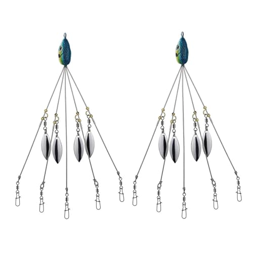 2Pcs Umbrella Rigs for Bass Stripers Fishing, Blue Freshwater Fishing Swimbait Lures Rig Kit, Lures, Baits Attractants